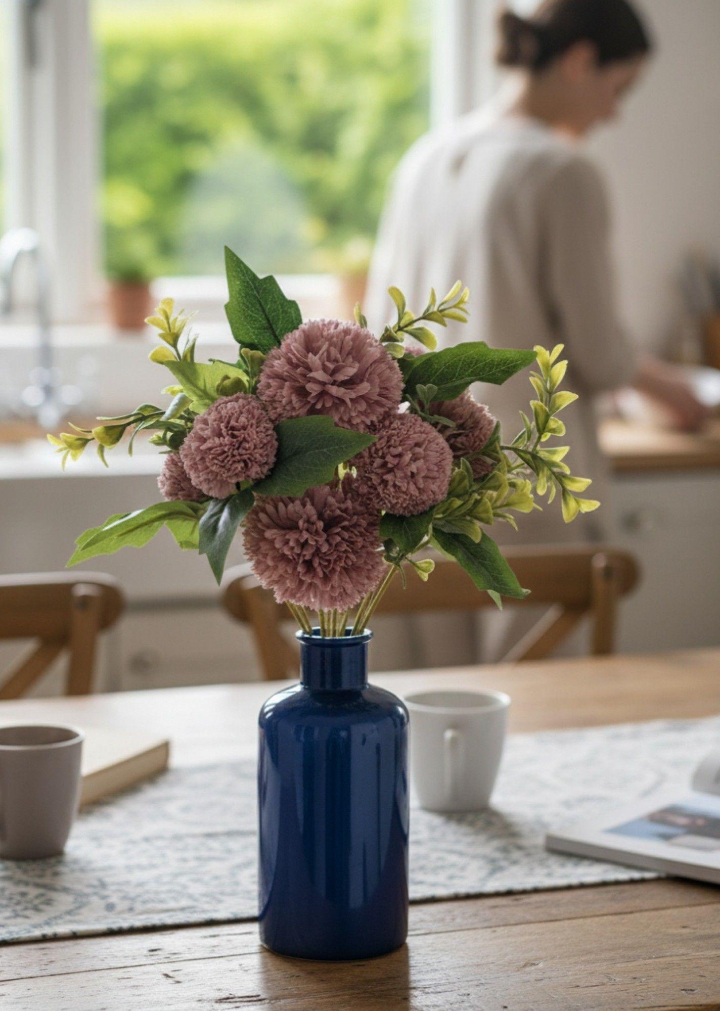 Set 2 Ramo Flores Artificiales Pompones Decoración Hogar Jhn-2