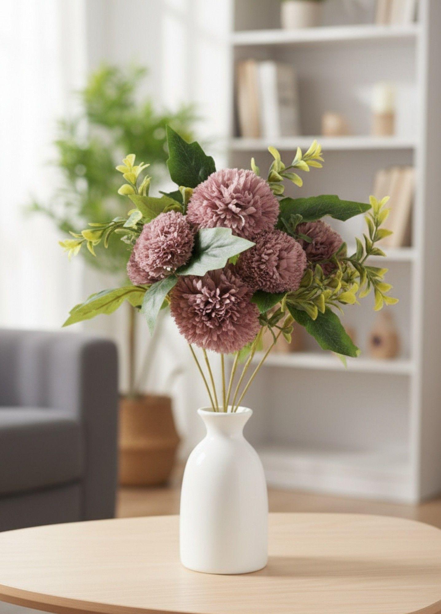 Set 2 Ramo Flores Artificiales Pompones Decoración Hogar Jhn-4