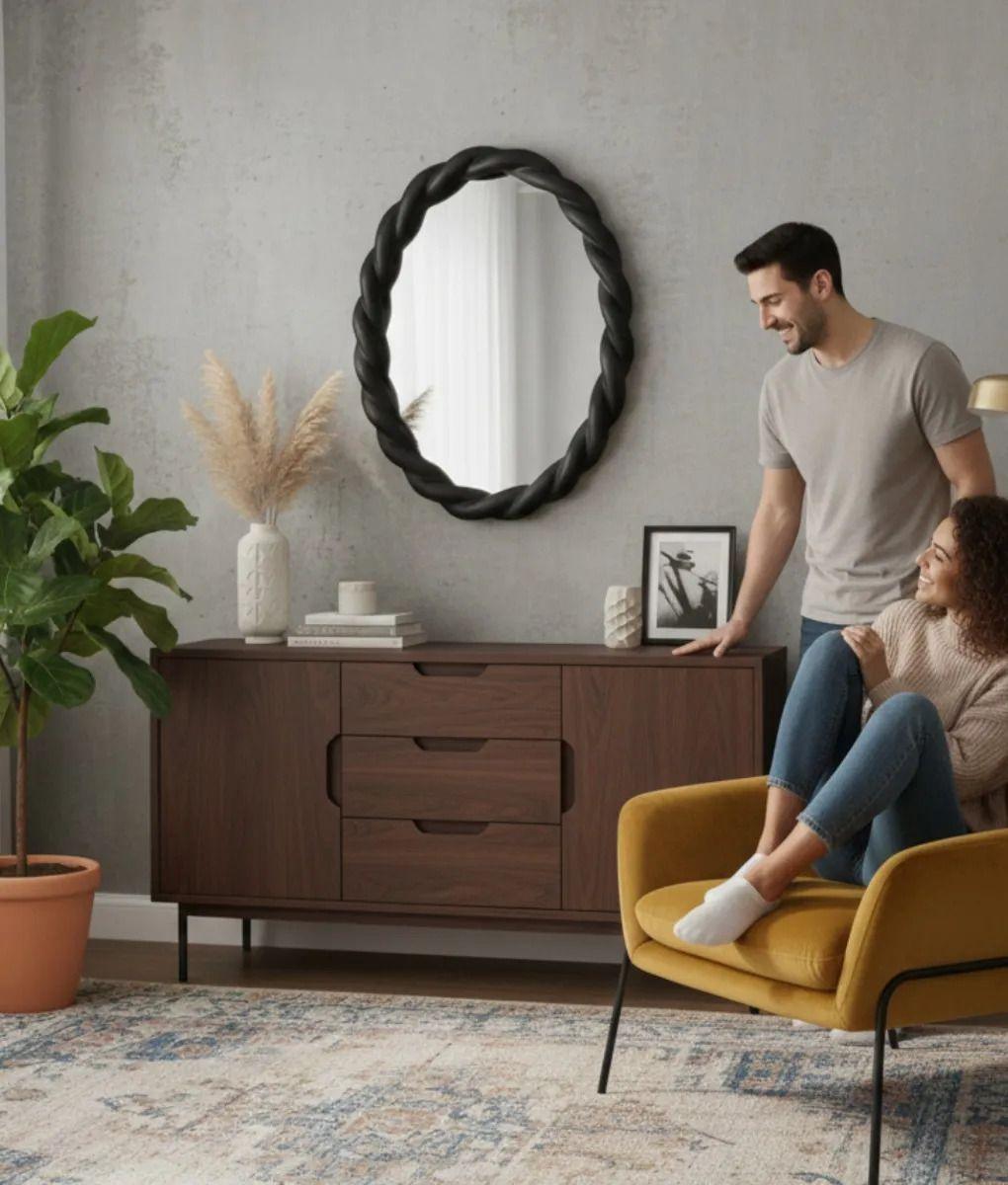 Espejo Pared Ovalado Marco Trenzado Estilo Moderno Jhn-4