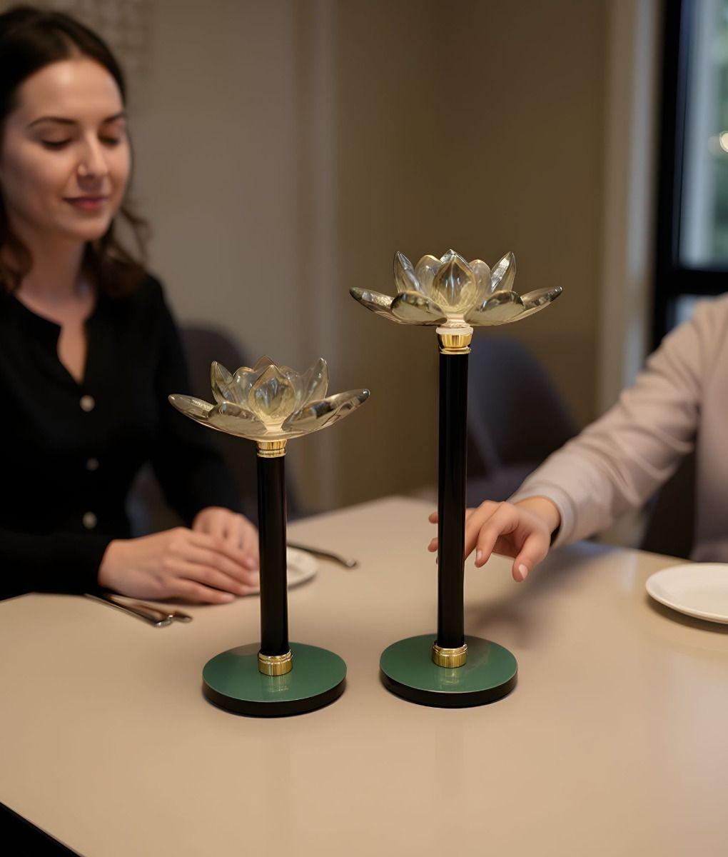 Set 2 Portavelas Decorativo Funcional Mesa Flor Loto Jhn-2