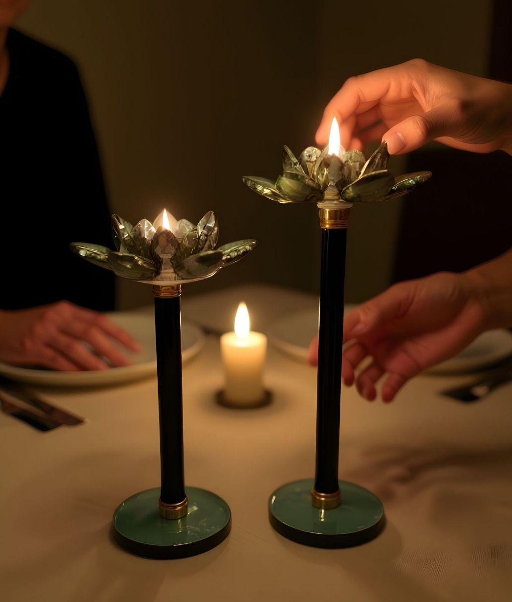 Set 2 Portavelas Decorativo Funcional Mesa Flor Loto Jhn-3