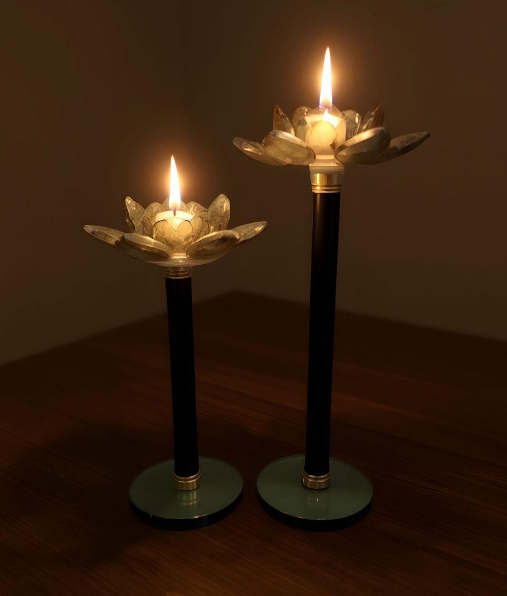 Set 2 Portavelas Decorativo Funcional Mesa Flor Loto Jhn-6