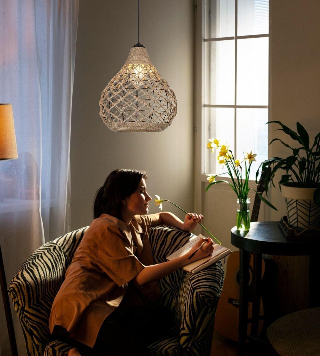 Lámpara Colgante Bohemio Vintage Tejida Cáñamo Techo Jhn-3