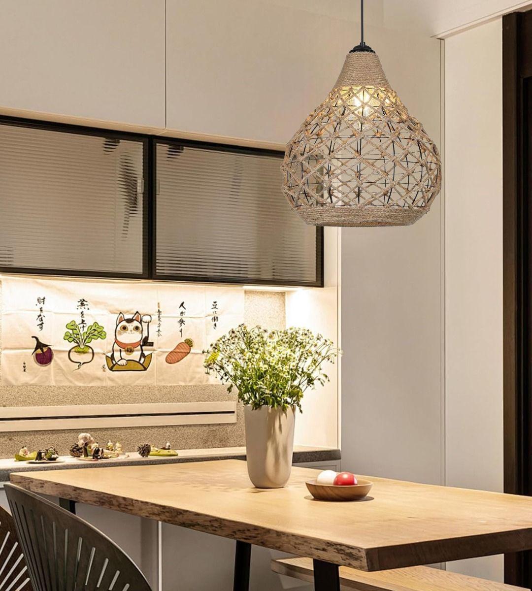 Lámpara Colgante Bohemio Vintage Tejida Cáñamo Techo Jhn-6