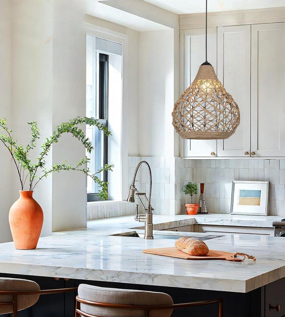 Lámpara Colgante Bohemio Vintage Tejida Cáñamo Techo Jhn-8