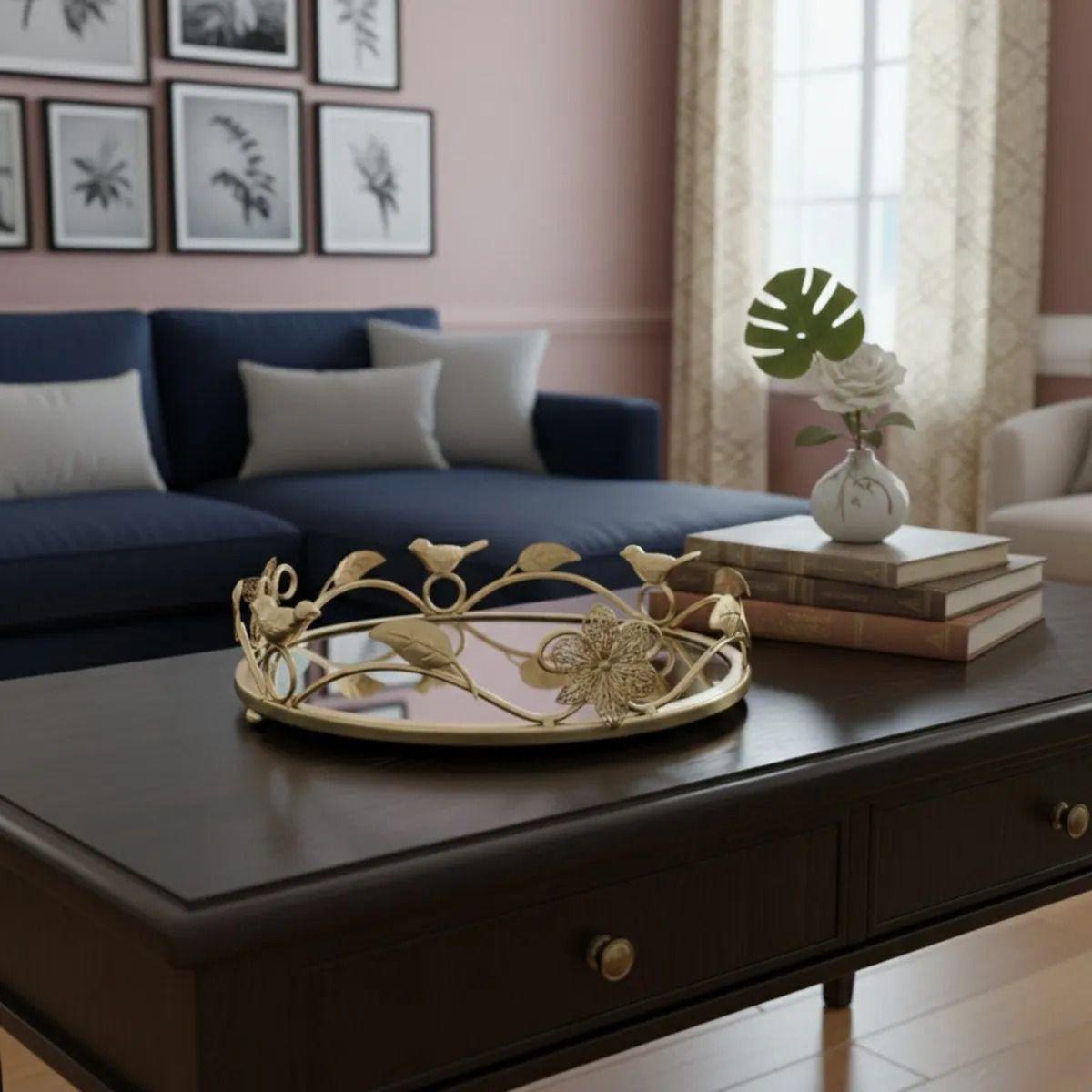 Bandeja Decorativa Reflejante Espejada Estilo Botánico Jhn-7