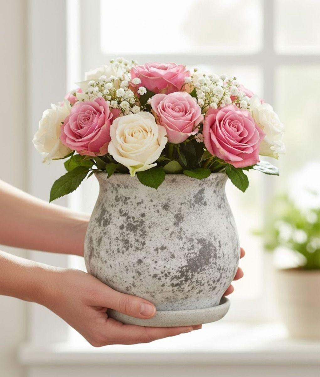 Maceta Decorativa Patrón Moderno Jaspeado Funcional Jhn-4