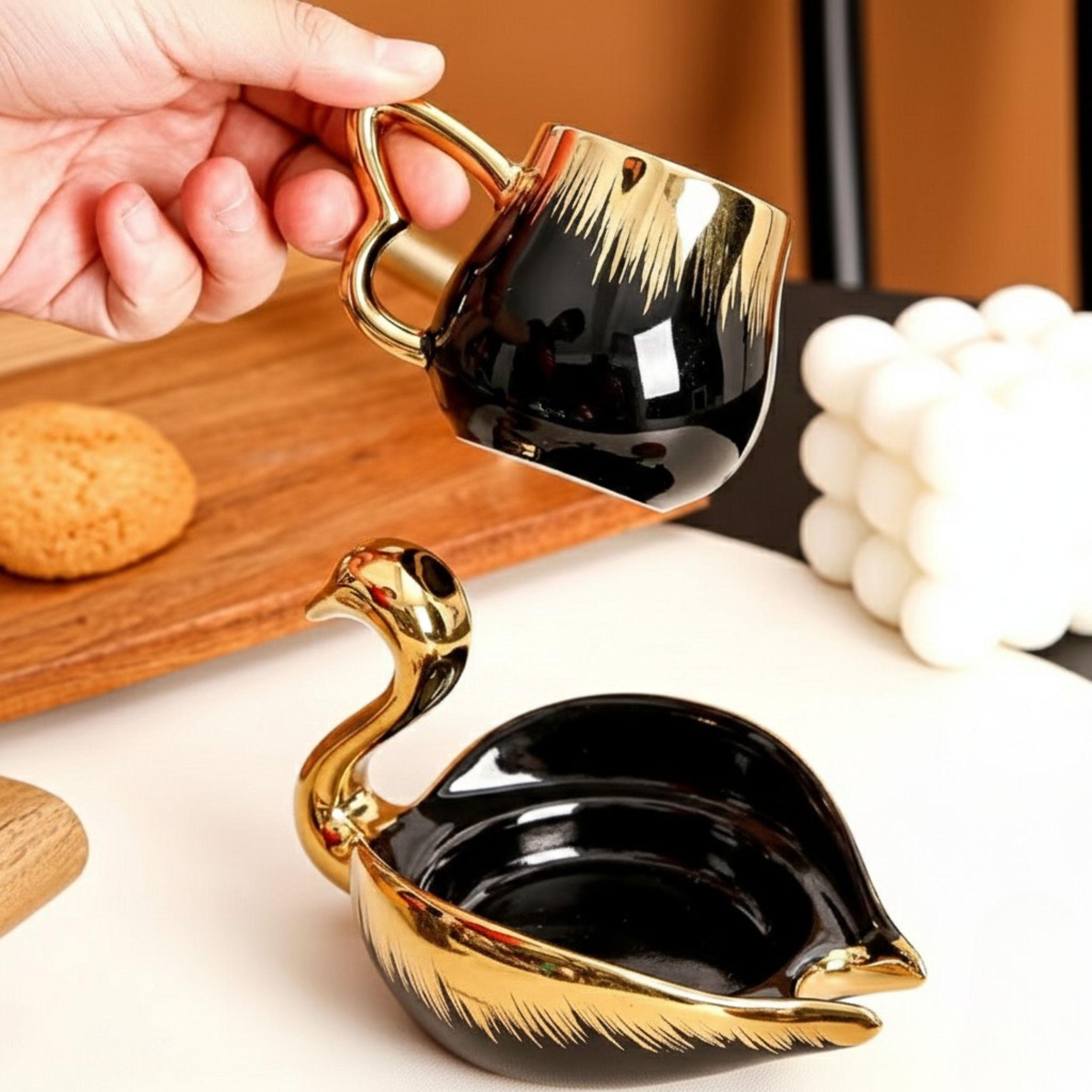 Juego Taza Cafe Platillo Forma Cisne Elegante Decorativo ALJ-2