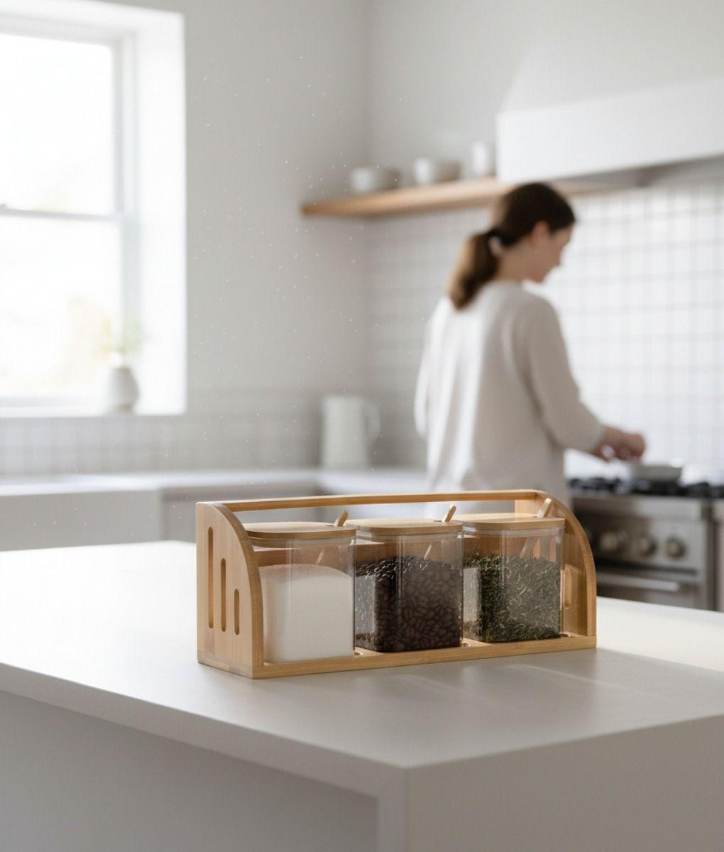 Set 3 Frascos Almacenamiento Asa Transporte Contenedor Jhn-6