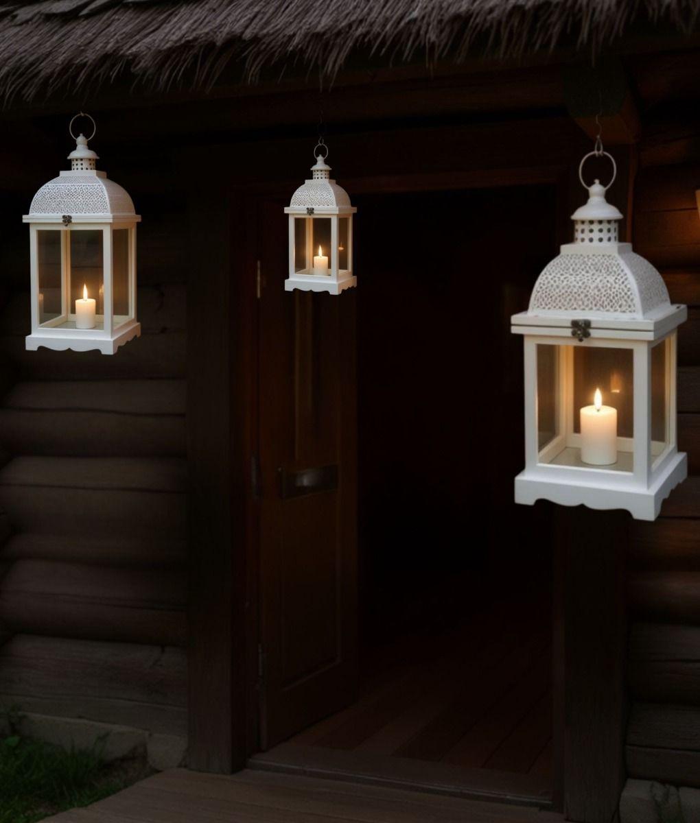 Set 3 Portavela Decorativo Farol Estilo Rústico Moderno Jhn-5