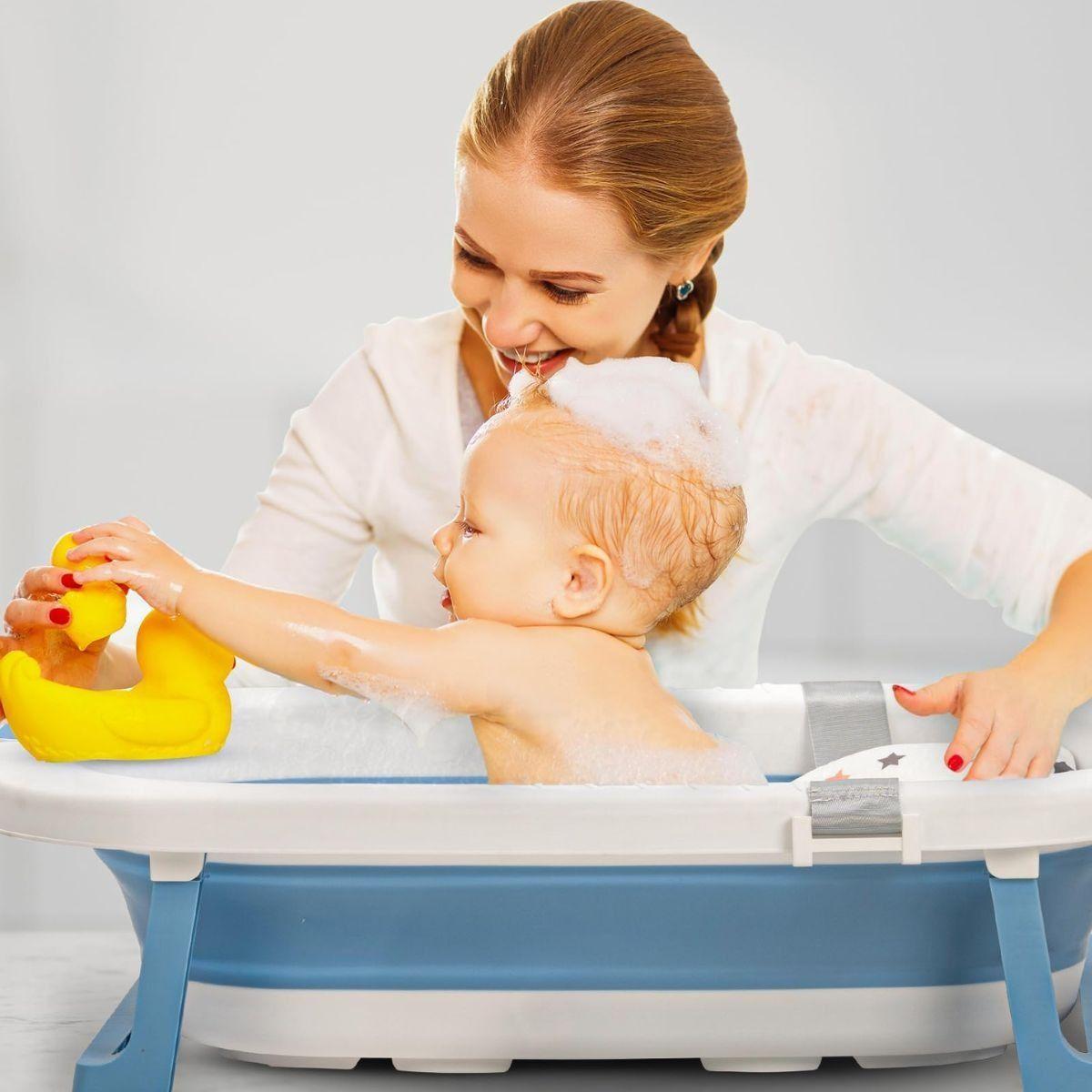 BAÑERA + TERMOMETRO  COJIN ANTIDESLIZANTE PORTATIL BEBE LAU-1