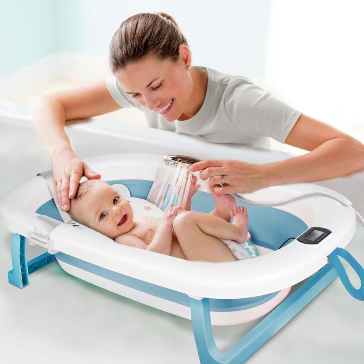 BAÑERA + TERMOMETRO  COJIN ANTIDESLIZANTE PORTATIL BEBE LAU-7