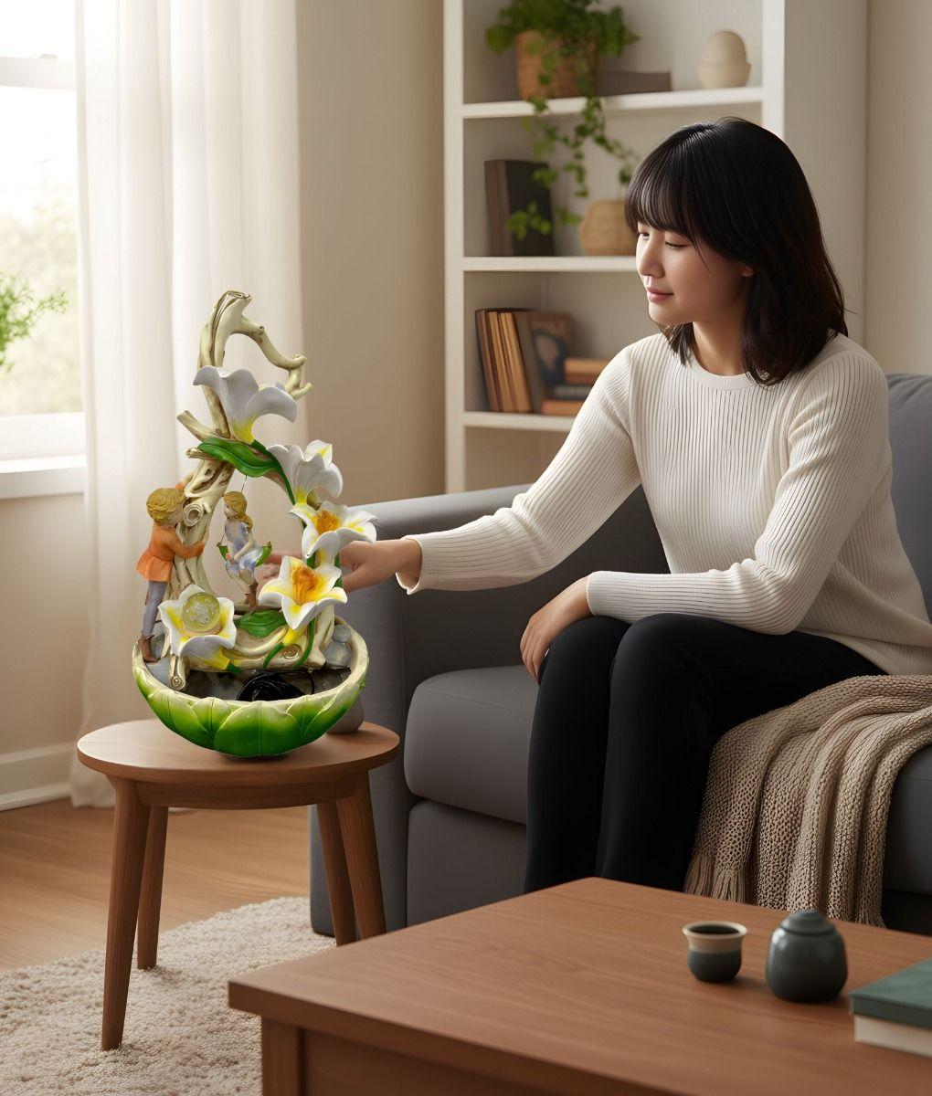 Fuente Agua Decorativa Sobremesa Flores Tulipanes Jhn-3