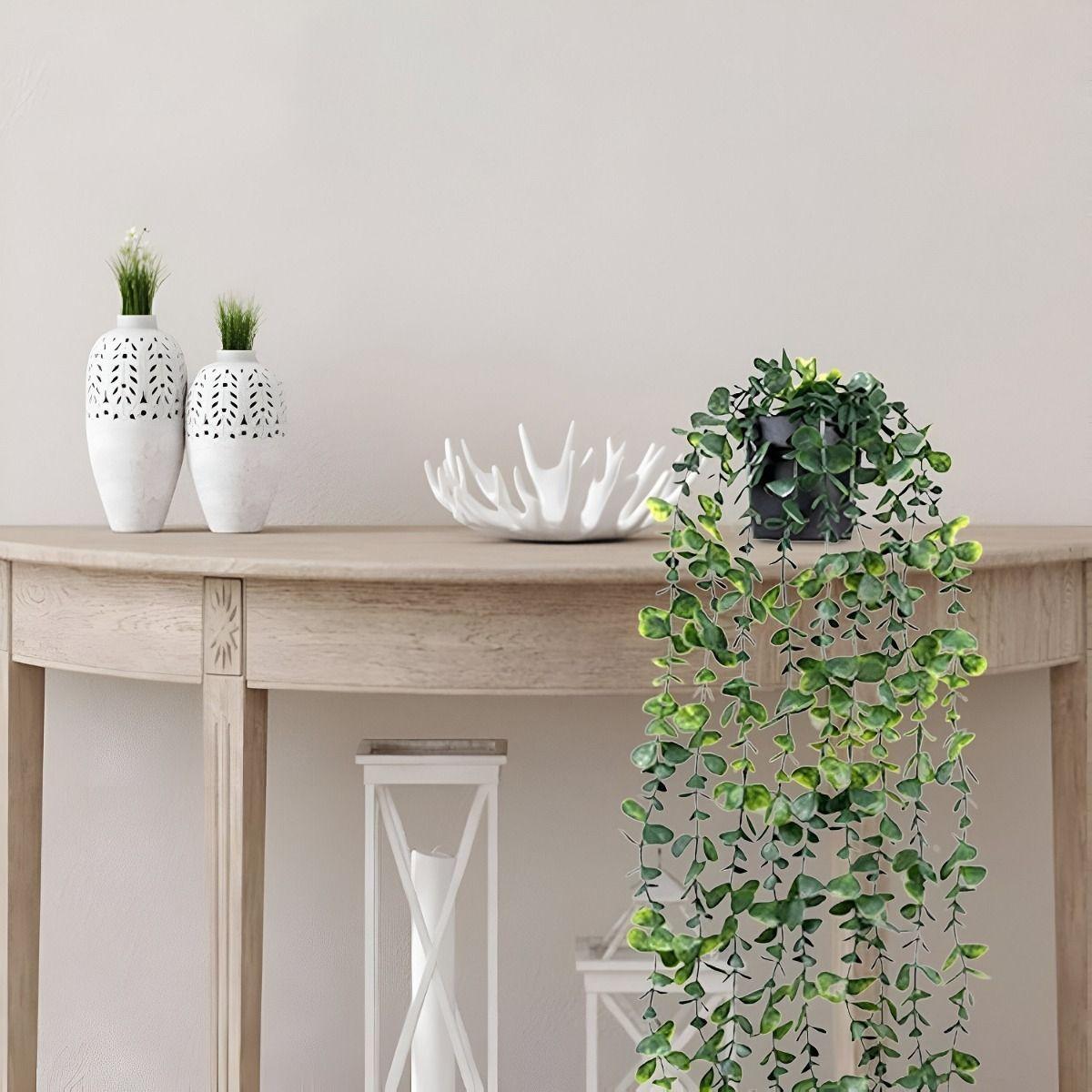 Set de 2 Planta Artificial Maceta Colgante Verde Pared Jhn-8