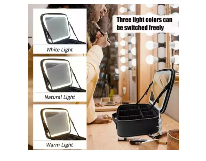 Maleta De Maquillaje Con Espejo Luz Led Organizador Cosmetico blanca-3