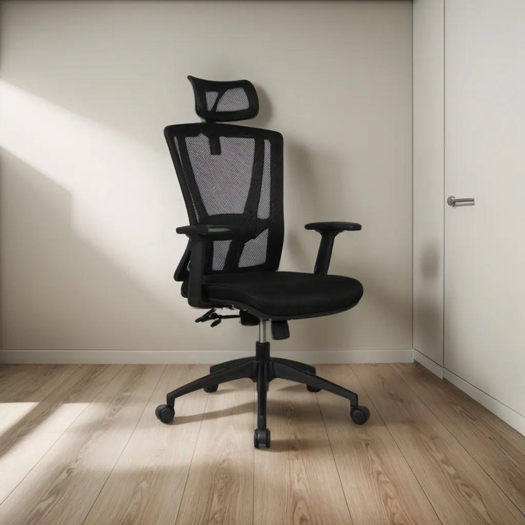 Silla De Oficina Ergonómica Malla Negra Soporte Lumbar 9006-3