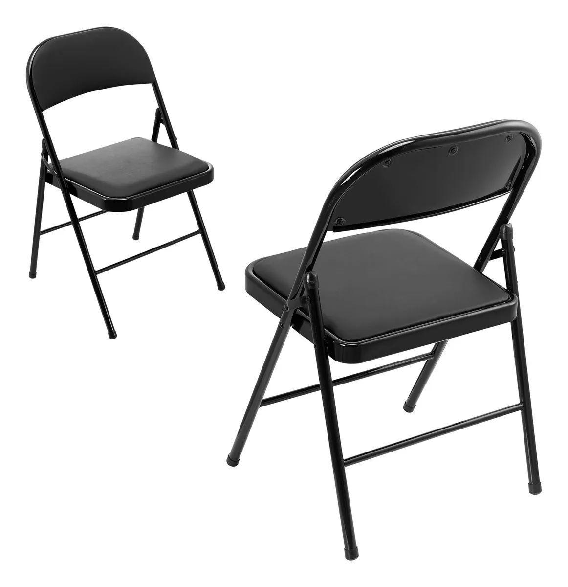 Silla Plegable Reforzada CX-801 Negra Acolchada Metálica-3