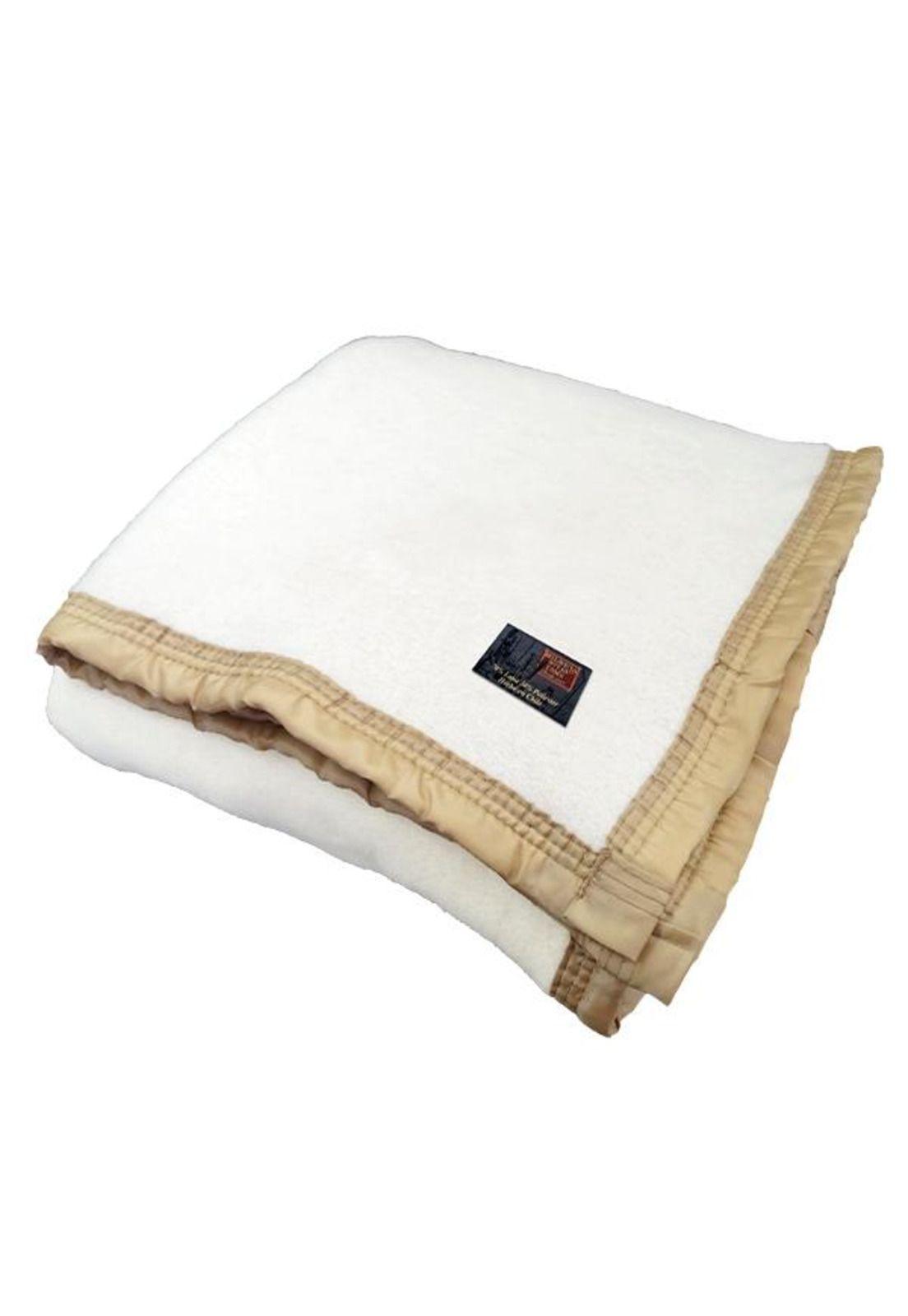 Frazada BICOLOR 1.5 Plaza Lana 70% - Vicuña Blanco-4