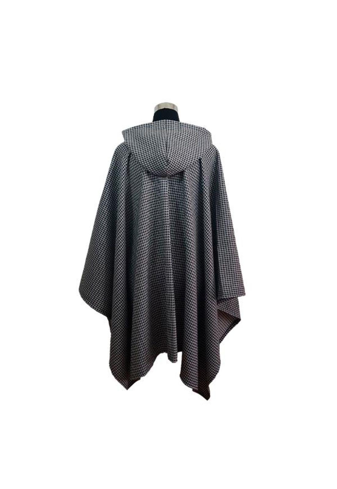 Poncho Capucha 100% Lana - Largo - Negro-2