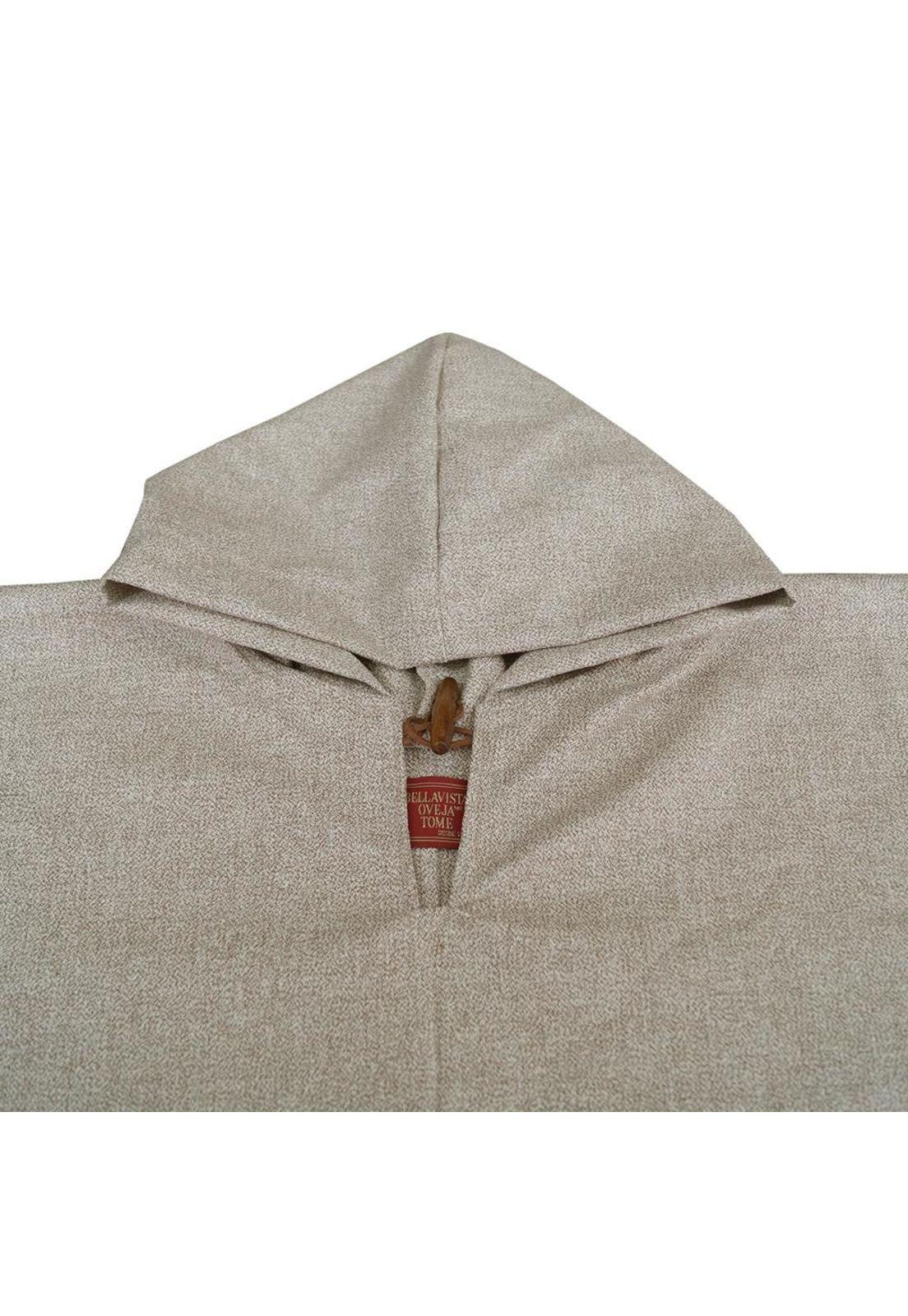 Poncho Lana Seda Capucha - Largo - Beige-3