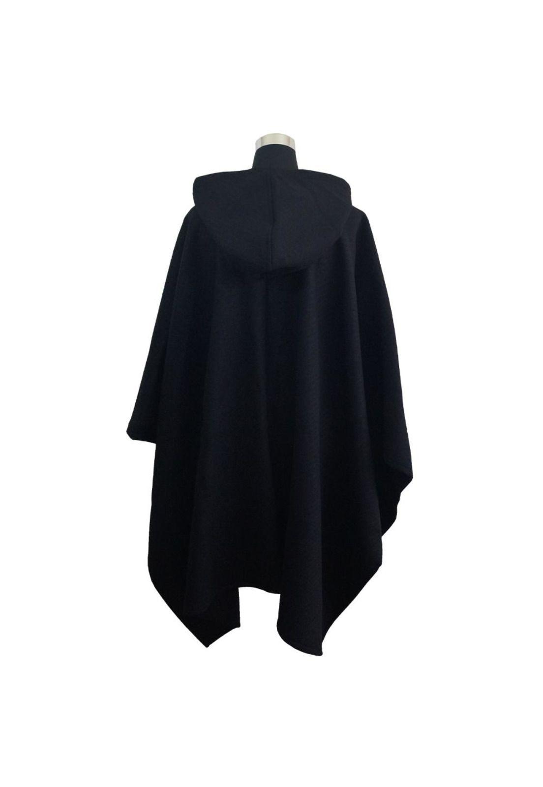 Poncho Tweed Capucha 100% Lana - Largo - Negro-2