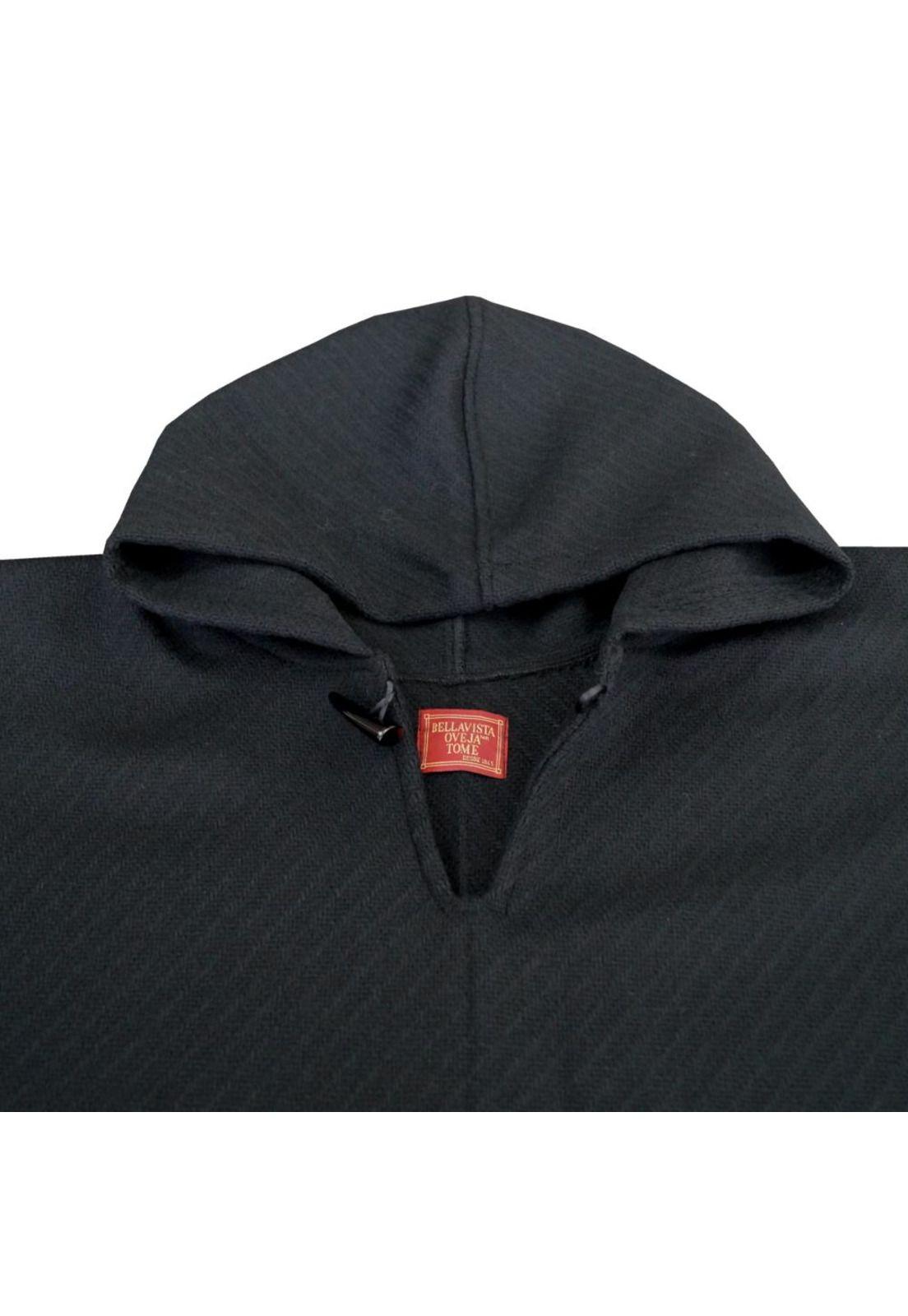 Poncho Tweed Capucha 100% Lana - Largo - Negro-3