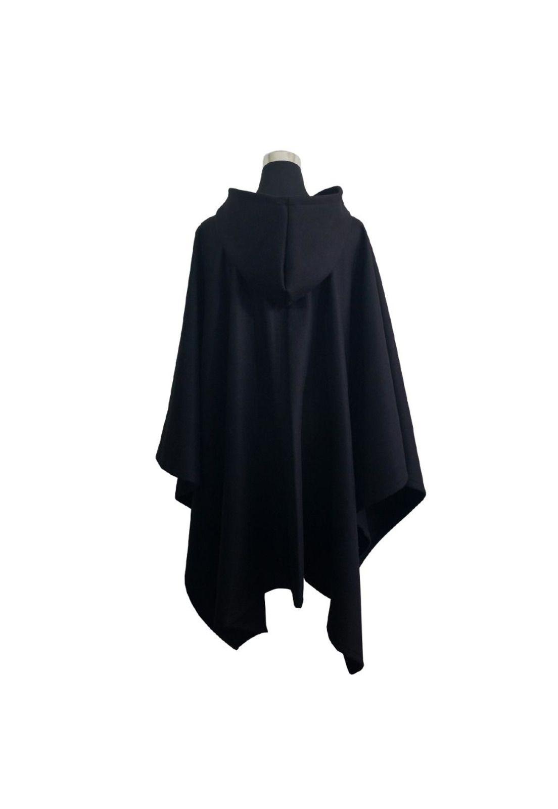 Poncho Paño Capucha 100% Lana- Largo - Negro-2