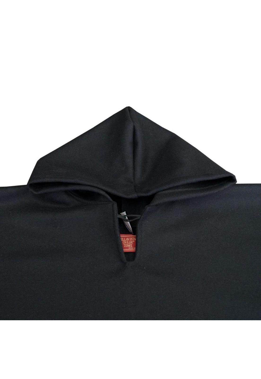 Poncho Paño Capucha 100% Lana- Largo - Negro-3