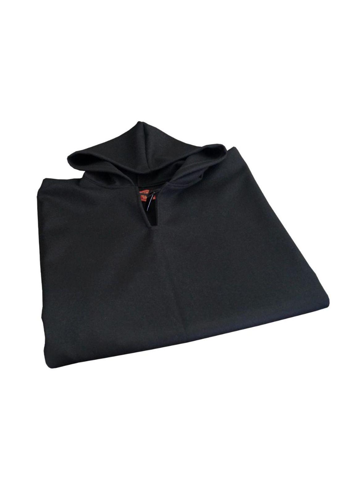 Poncho Paño Capucha 100% Lana- Largo - Negro-4