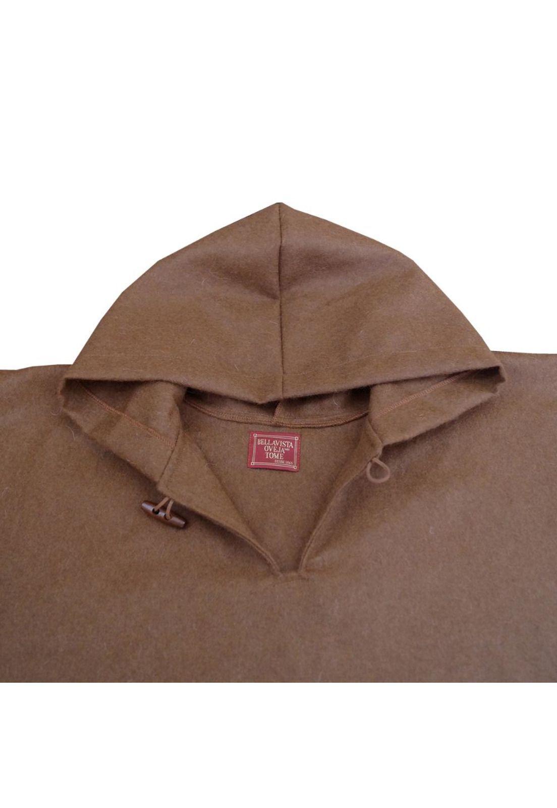 Poncho Soft Capucha 100% Lana- Largo - Café-2