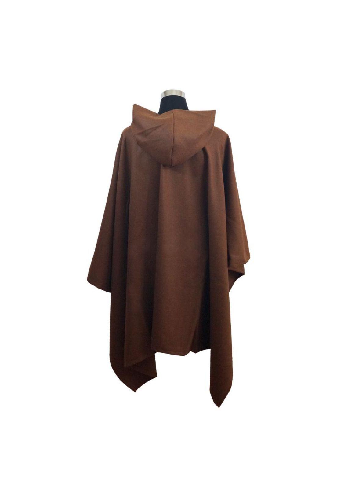 Poncho Soft Capucha 100% Lana- Largo - Café-3