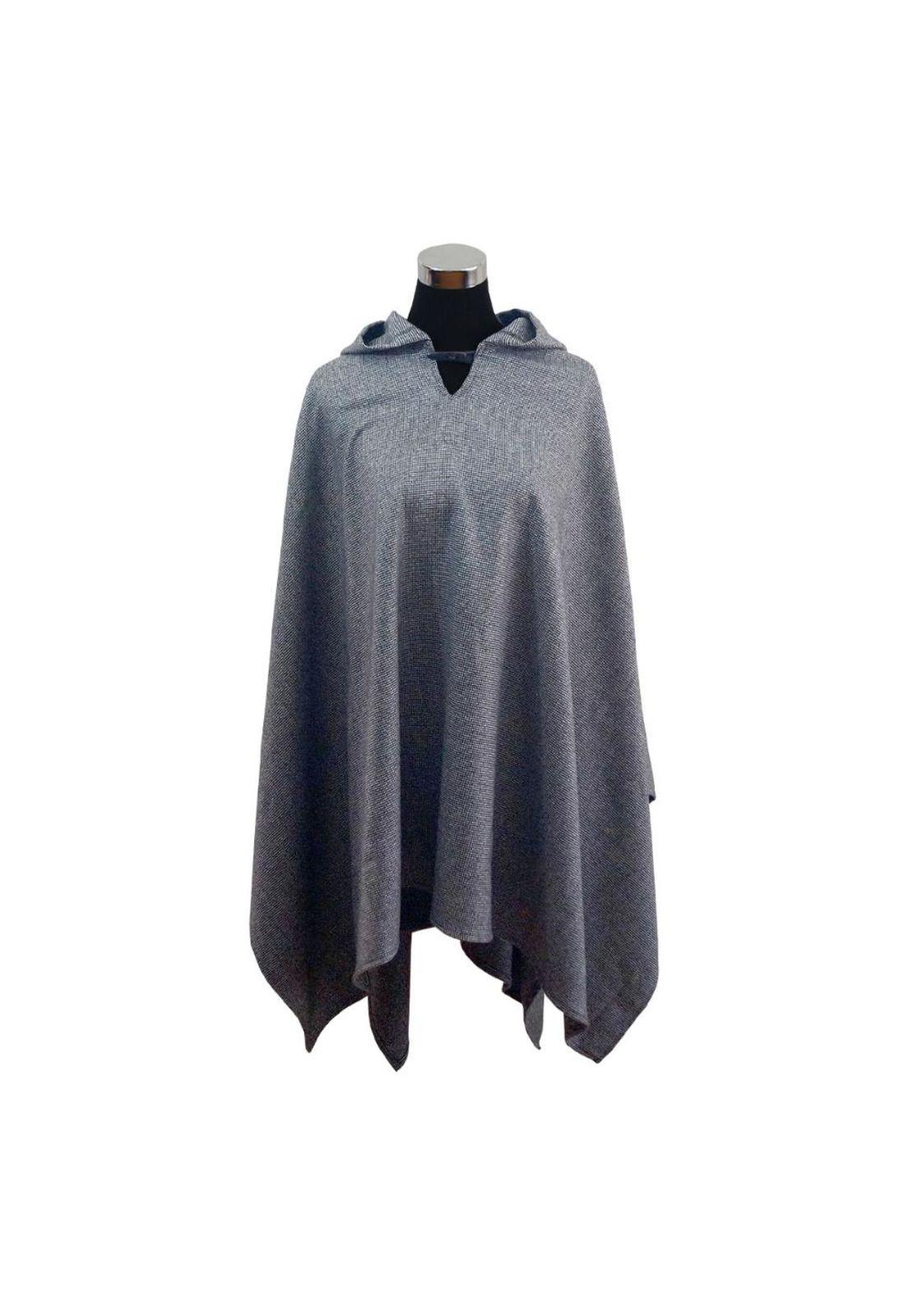 Poncho Clásico Capucha 100% Lana - Largo - Gris Oscuro-2