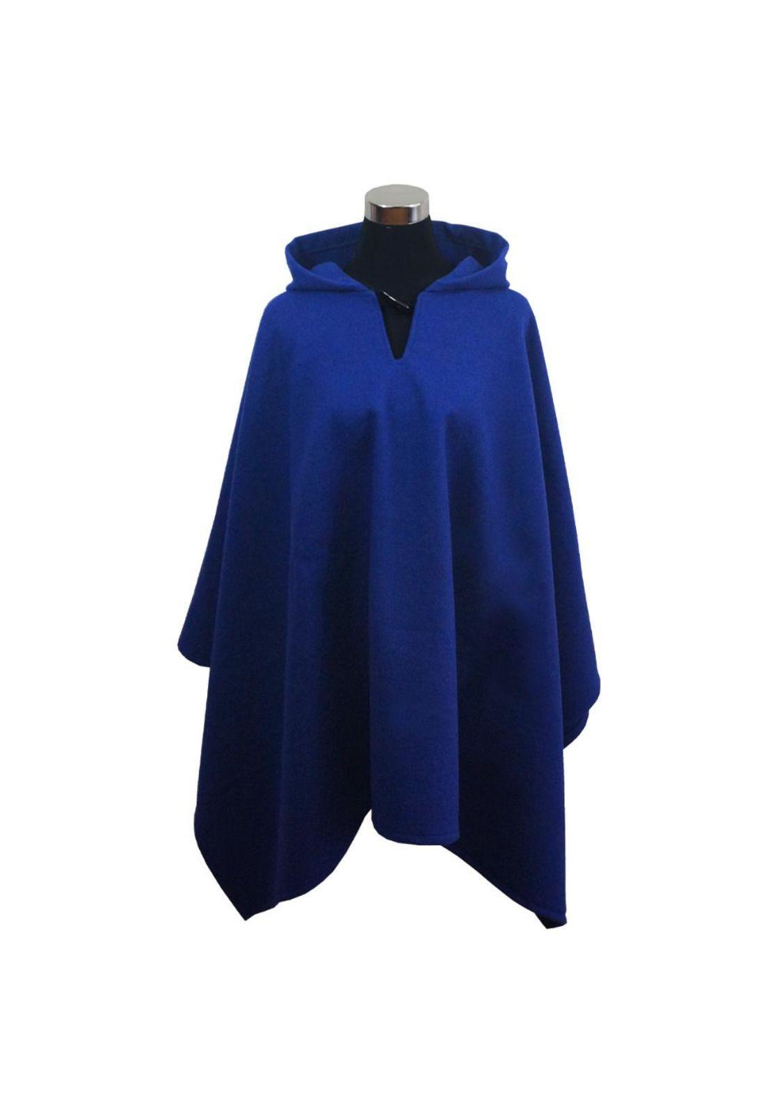 Poncho Paño Capucha 100% Lana - Largo - Azulino-0