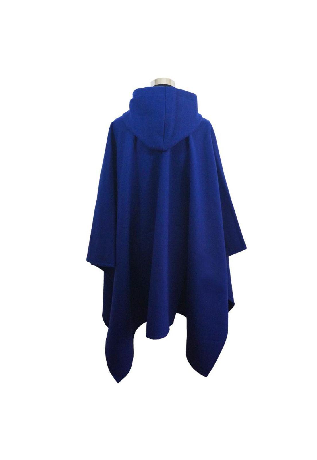 Poncho Paño Capucha 100% Lana - Largo - Azulino-2