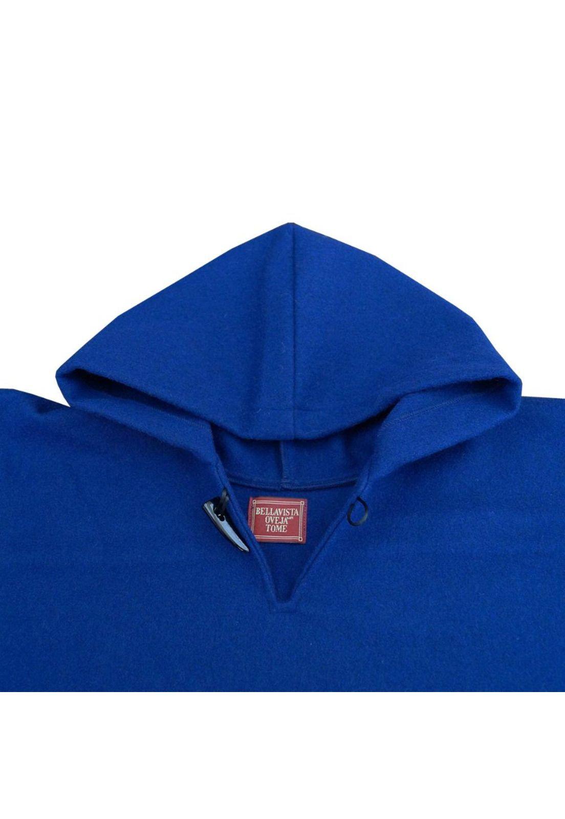 Poncho Paño Capucha 100% Lana - Largo - Azulino-3