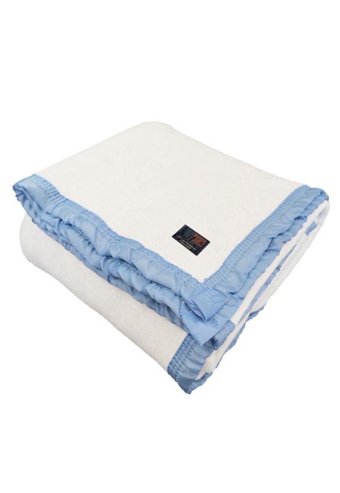 Frazada Lana BICOLOR 1.5 Plaza - Celeste Blanco-4