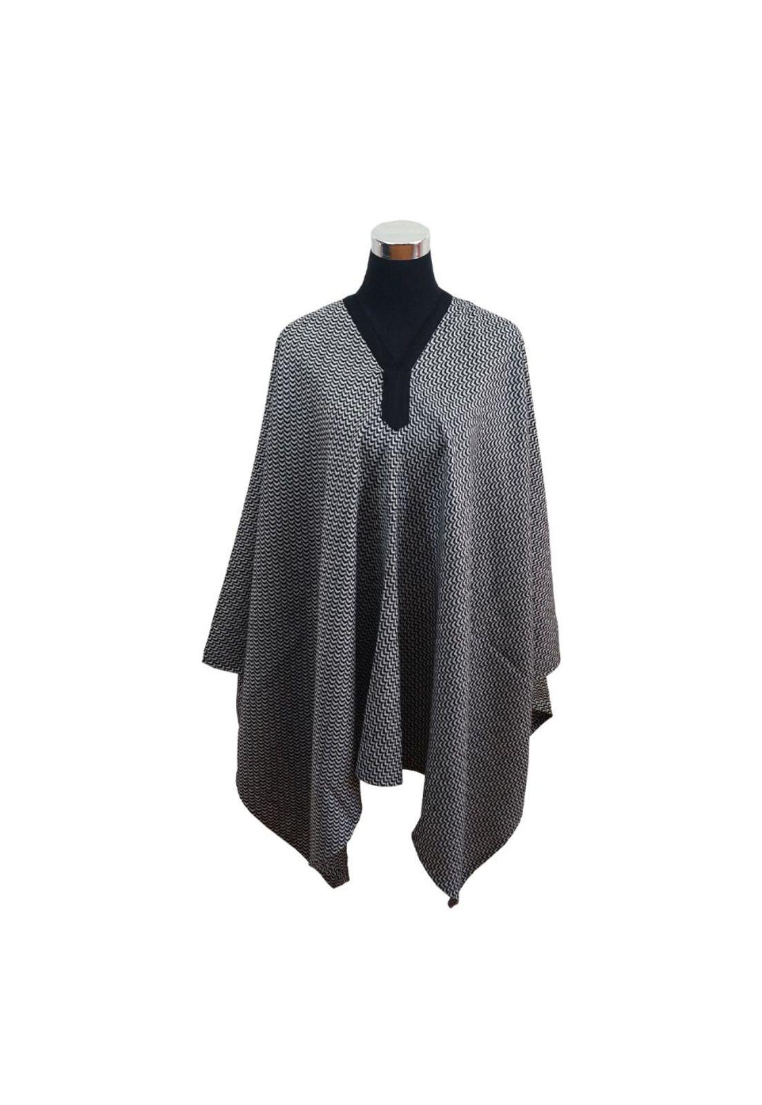 Poncho Unisex 100% Lana - Largo - Negro Blanco-0