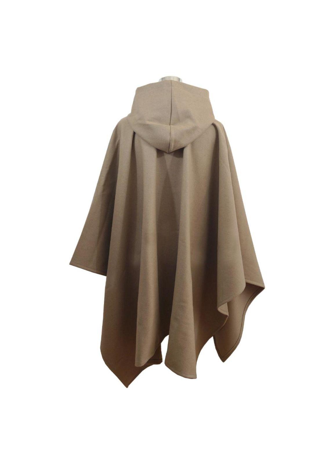 Poncho Paño Capucha 100% Lana- Largo - Camel-2