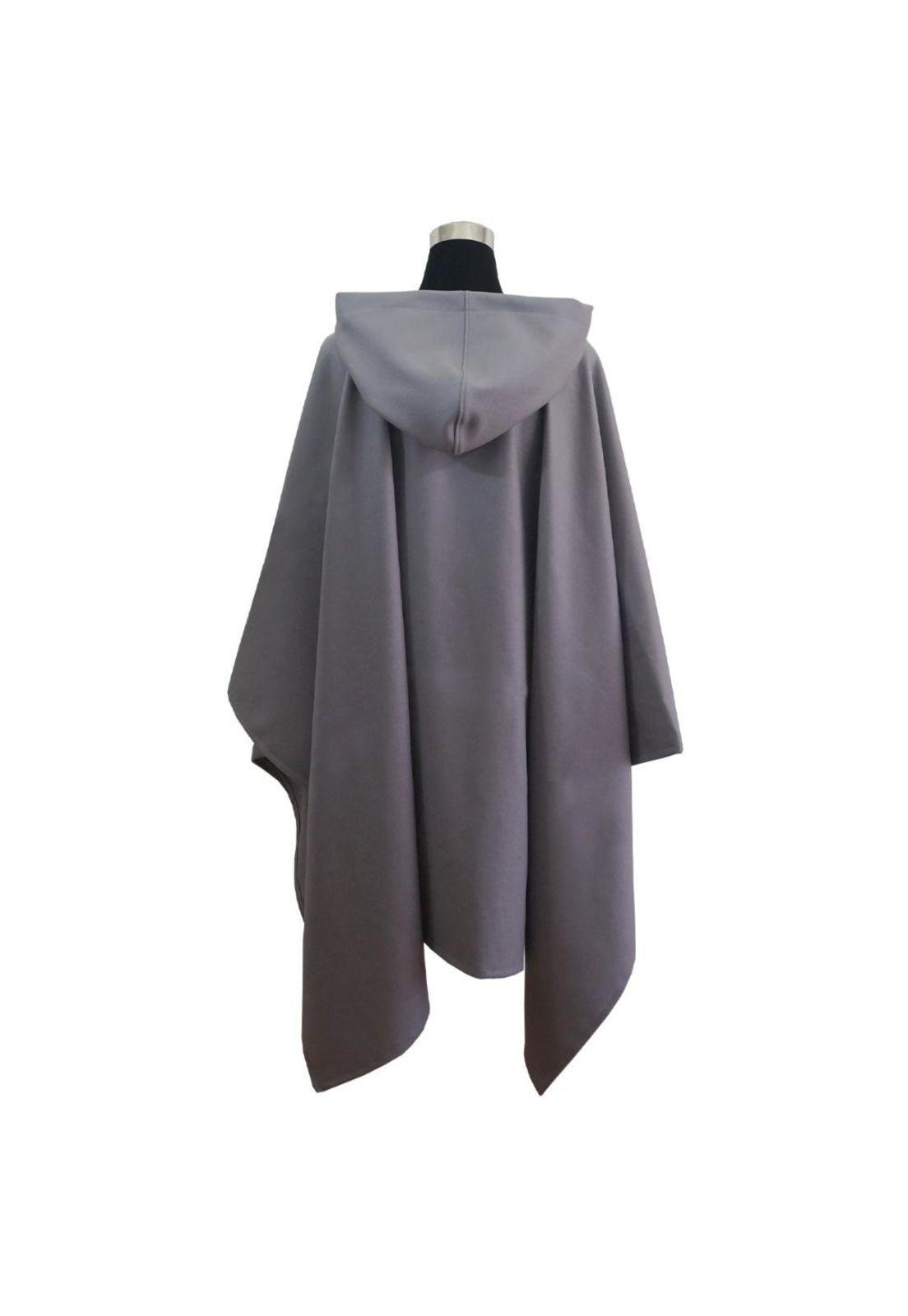 Poncho Sedan Capucha 100% Lana - Largo - Gris Claro-2