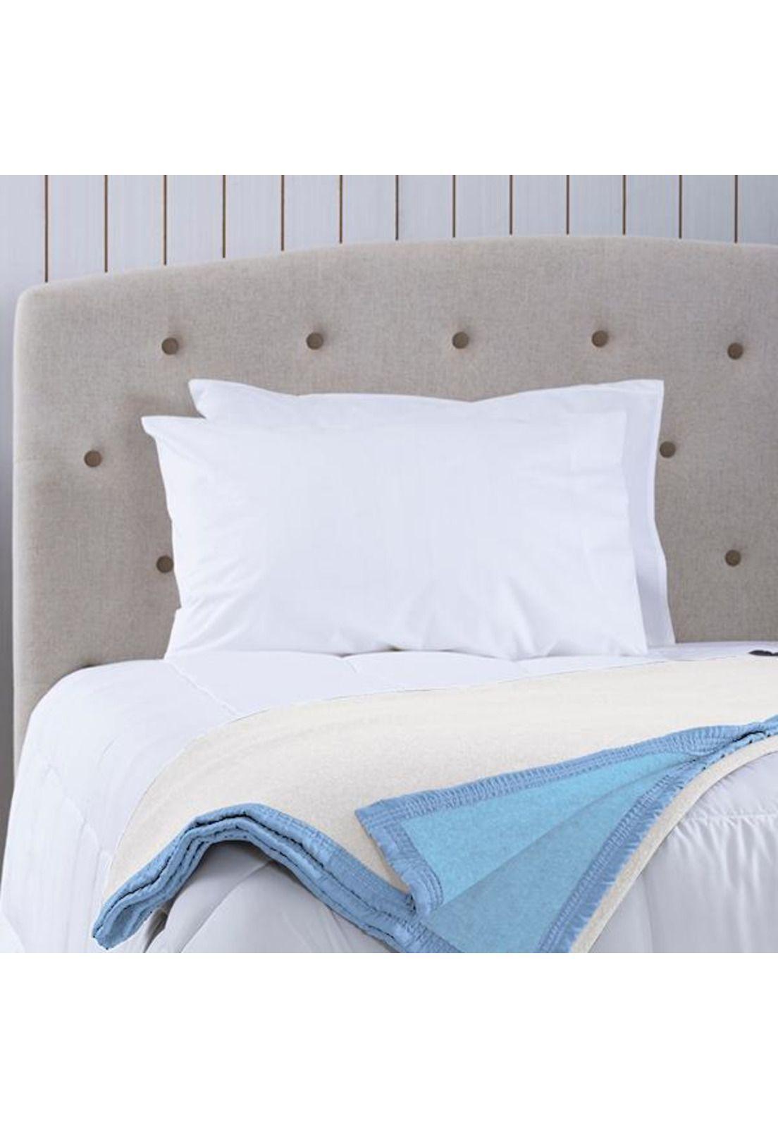 Frazada Lana BICOLOR 2 Plazas - Celeste Blanco-0