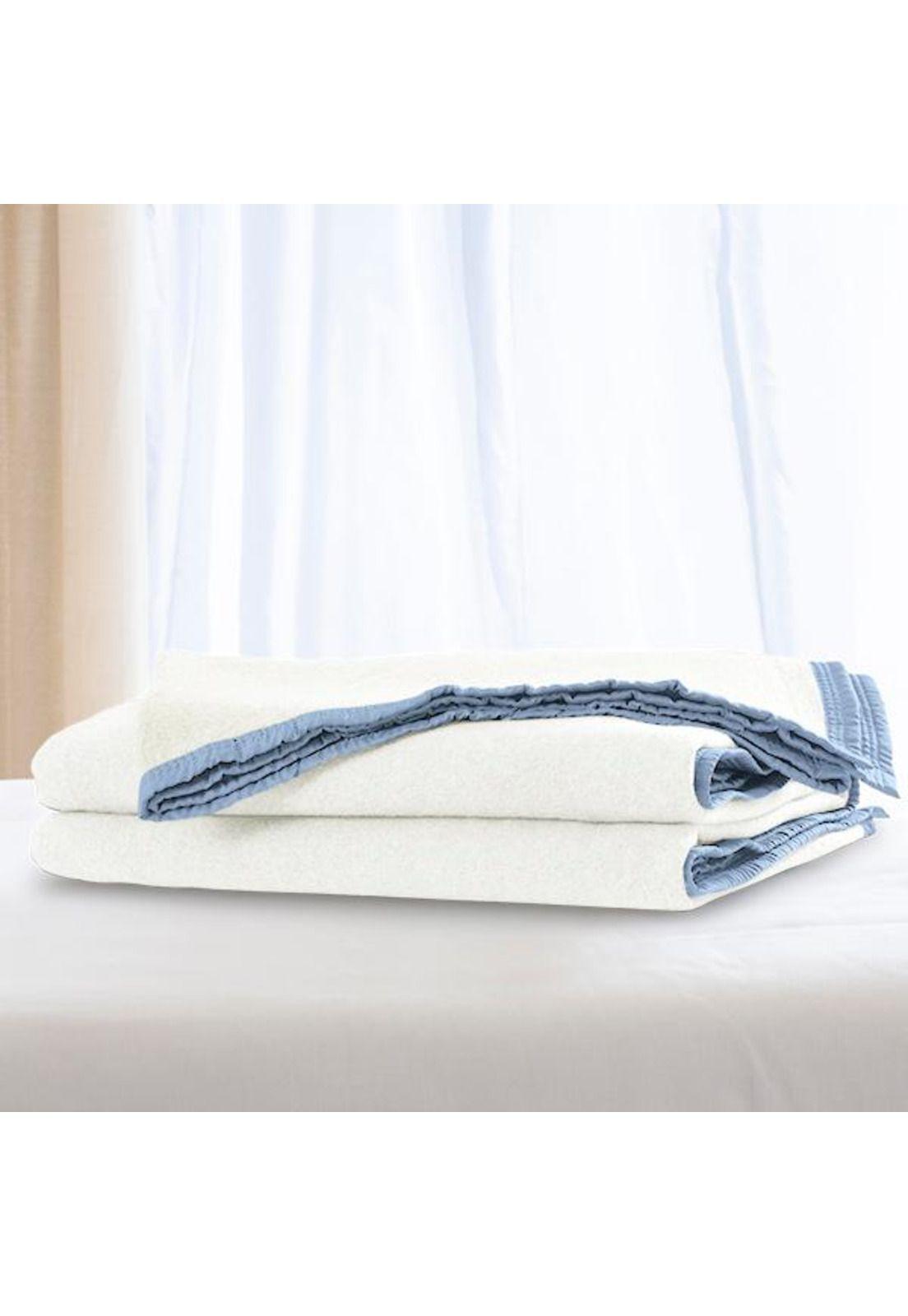 Frazada Lana BICOLOR 2 Plazas - Celeste Blanco-1