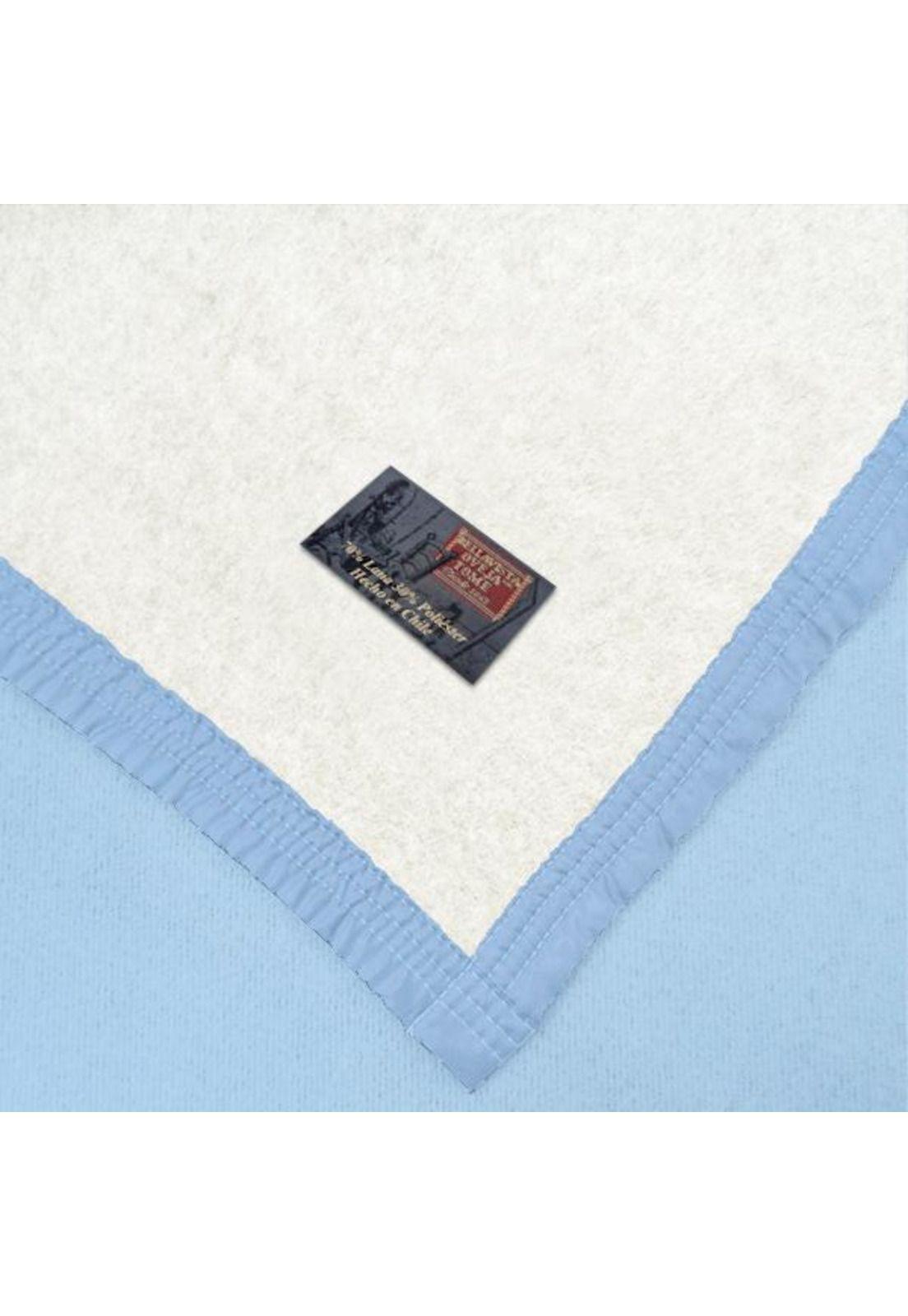 Frazada Lana BICOLOR 2 Plazas - Celeste Blanco-2