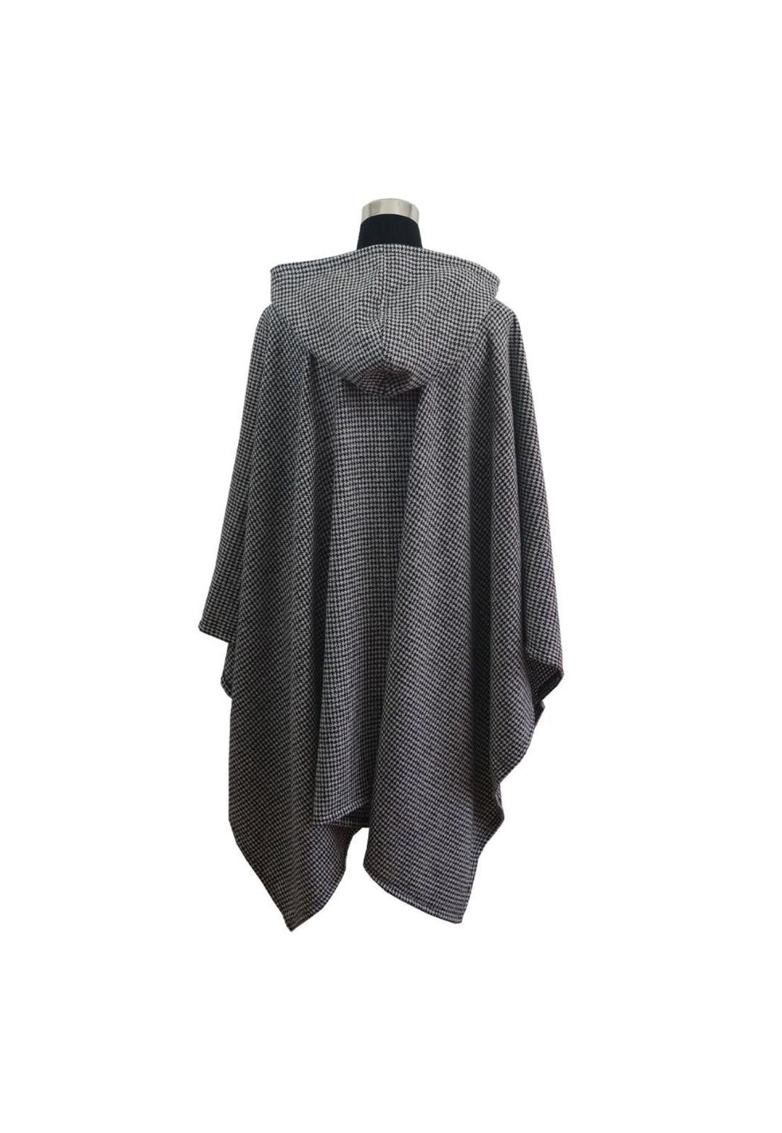Poncho Fino Capucha Lana 100% - Largo - Marengo-2