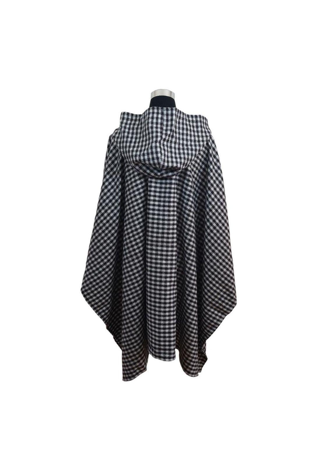 Poncho Capucha 100% Lana - Largo - Negro Blanco-2