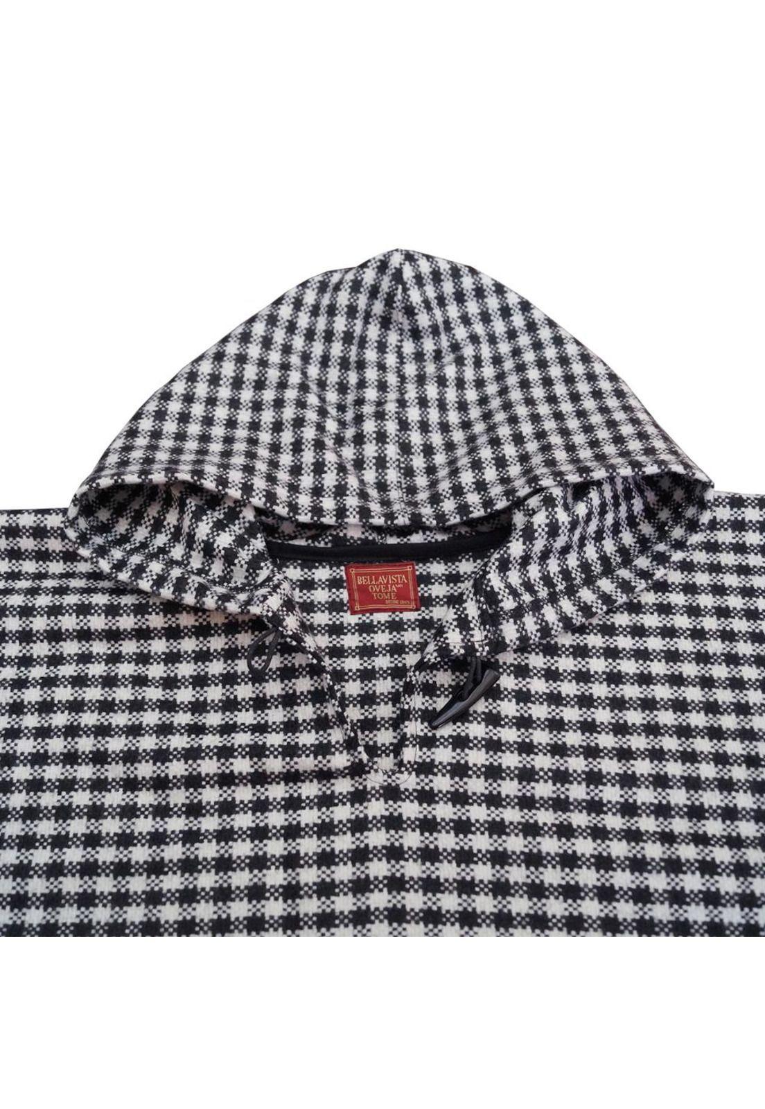 Poncho Capucha 100% Lana - Largo - Negro Blanco-4