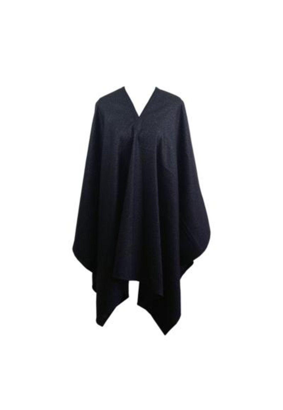 Poncho Clásico 100% Lana - Largo - Negro-0
