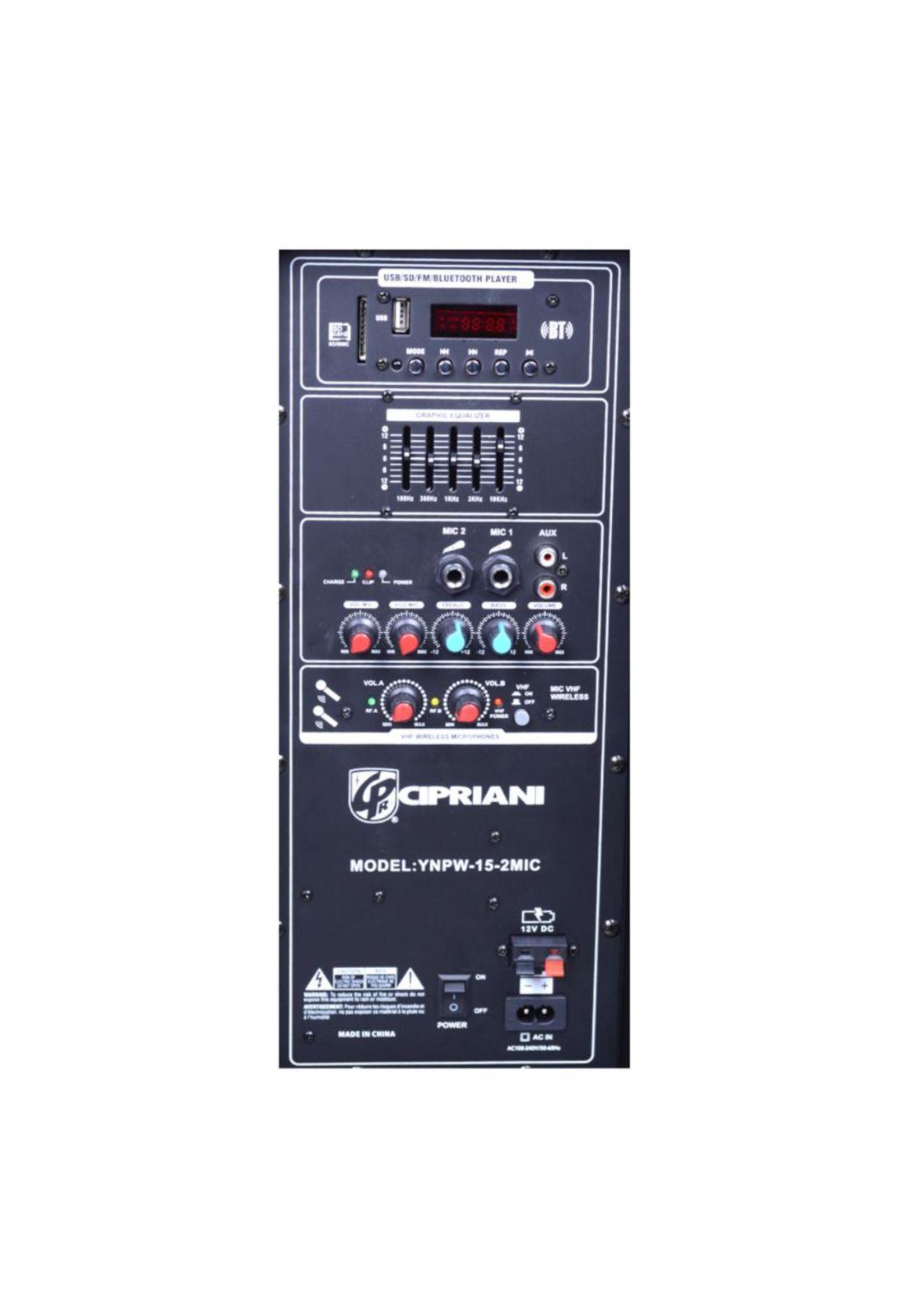 Parlante Portatil Karaoke 15" Cipriani YNPW-15-2MIC-2