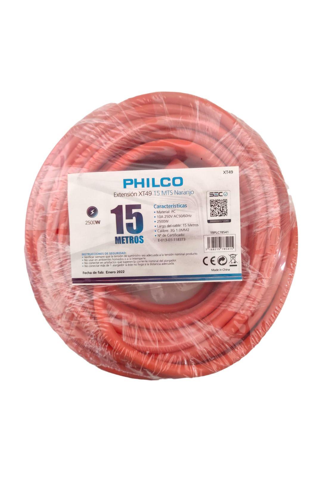 Extension de corriente 15 mts Philco XT49 15MTS Naranjo-1