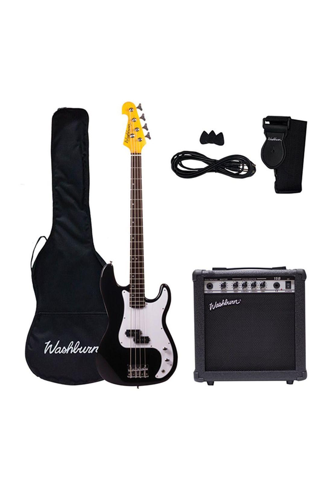 Pack Bajo Electrico 4 cuerdas Washburn SB500B Negro-0