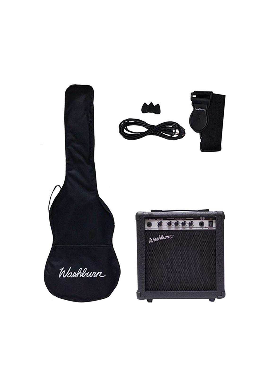 Pack Bajo Electrico 4 cuerdas Washburn SB500B Negro-1